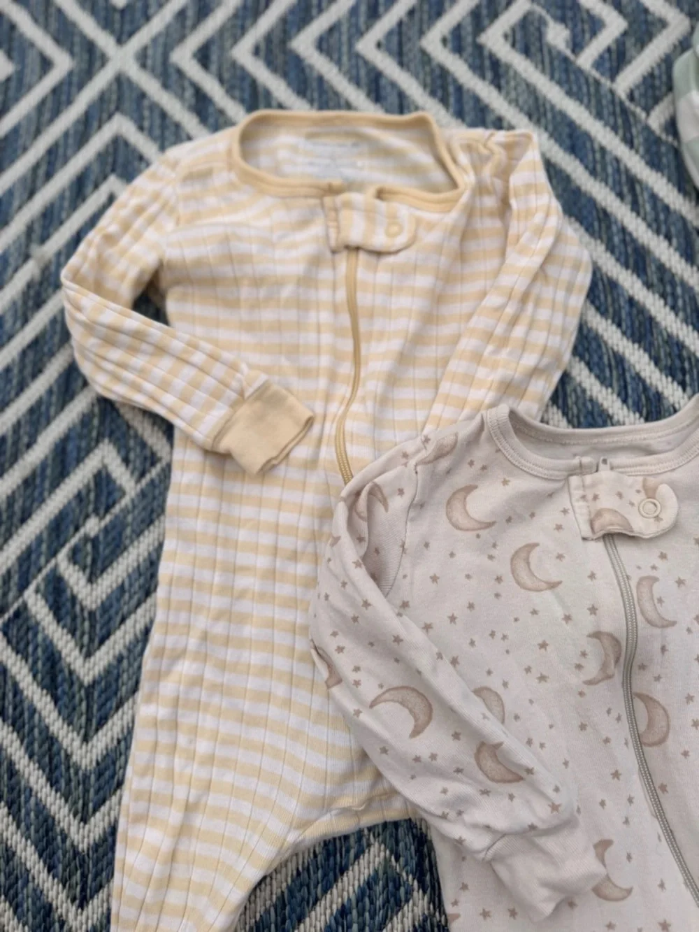 3-Pack Baby Footed One-Piece Sleepers — Yellow Stripe, Sage Check, Blush Moon